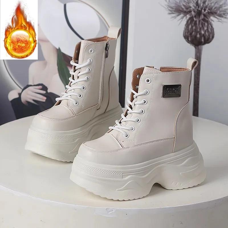 Fashion 12CM Microfiber Genuine Ankle Booties Chimney Shoes Genuine Leather Zipper Boots Women Autumn Motorcycle Spring Fashion