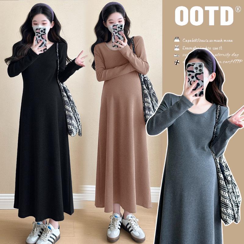 Korean Style Spring Maternity Dress: Elegant, Simple, Versatile Long Skirt Base Layer M