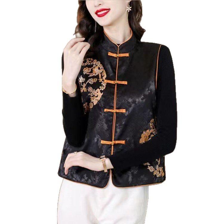 National Style Chinese Retro Disc Buckle Vest Spring and Autumn Fashion Temperament Jacquard Vest