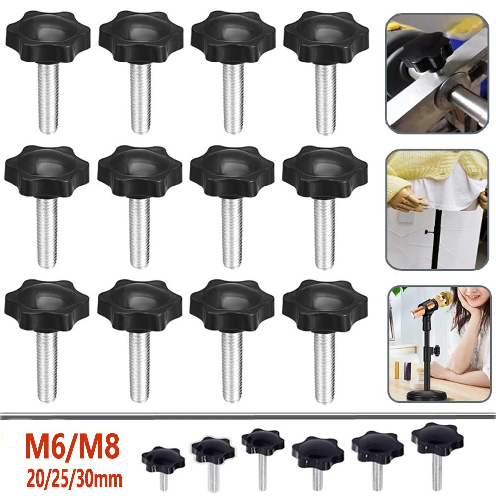 5pcs Carbon Steel Hand Knob Bolt Plastic Star Hand Screws M6/M8 Thread Clamping Thumb Handle Machine Screw Bolts