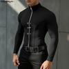 Men Stand Neck Long Sleeve Zip-up Fitted Casual Basic Tops T-shirts Undershirts