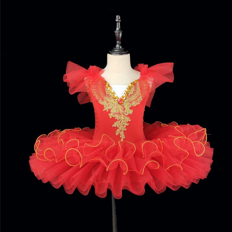 Marll Kinderballetdansjurk, Meisjes Kleine Zwaan Uitvoeringskostuum, Mesh Rok, Prinsessenjurk, Fluffy Uitvoeringskostuum 100 rood
