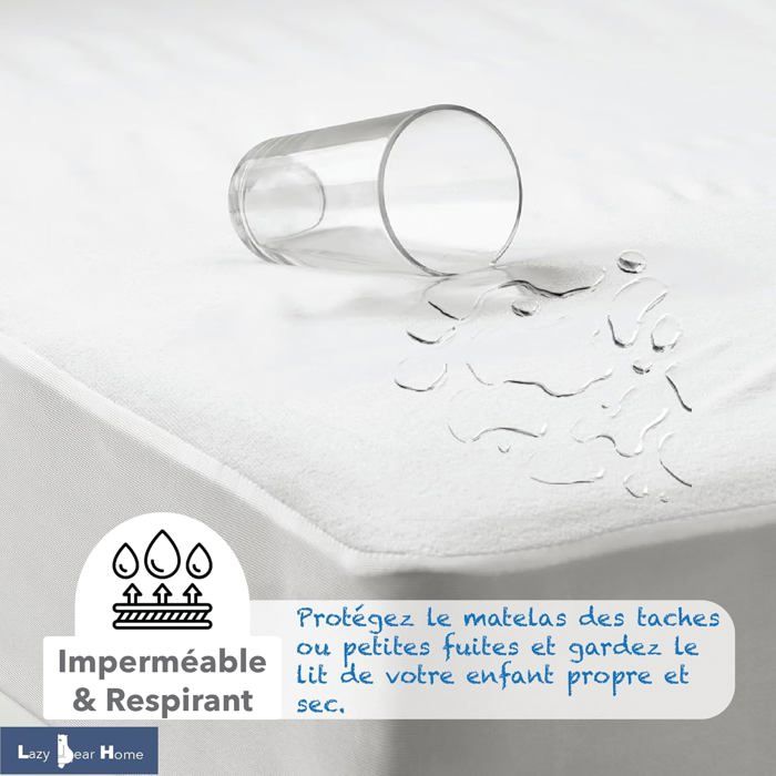 Protège-Matelas Imperméable - Lazy Bear Home - 70x140cm - Coton Éponge - Hypoallergénique - Lavable