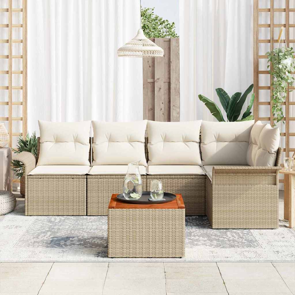 Garden Sofa Set with Cushions 6 Pcs Beige Poly Rattan