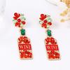 European and American Personality Trend Wine Bottle Wine Glass Series Alloy Full Diamond Flower Letter Wine Bottle Pendant Earrings Women