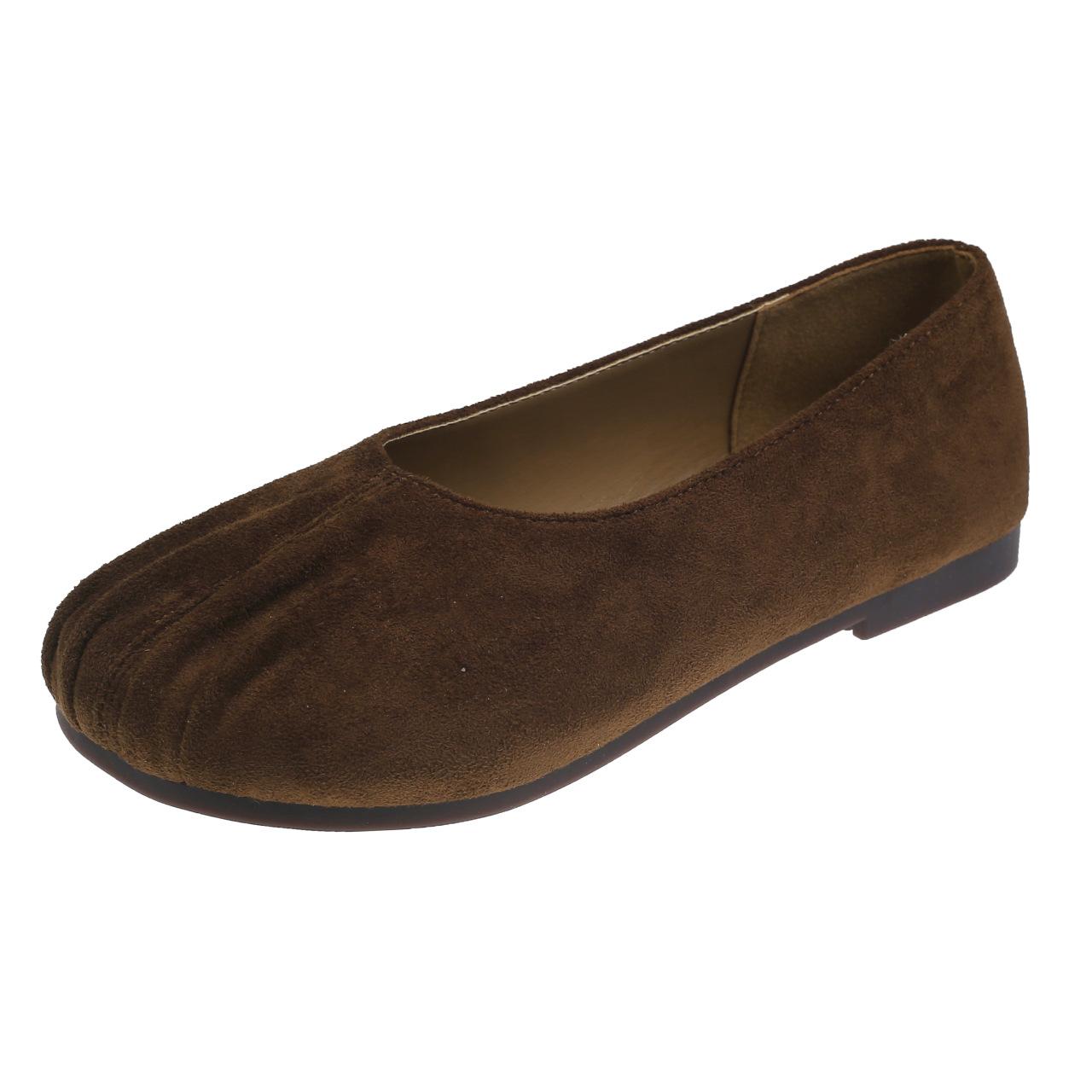 Бабушкины туфли женские туфли на плоской подошве 2025 новая корейская версия универсальные четырехсезонные плиссированные туфли с неглубоким горлом одинарные туфли для беременных женщин обувь Doudou 35 коричневый 3479₽