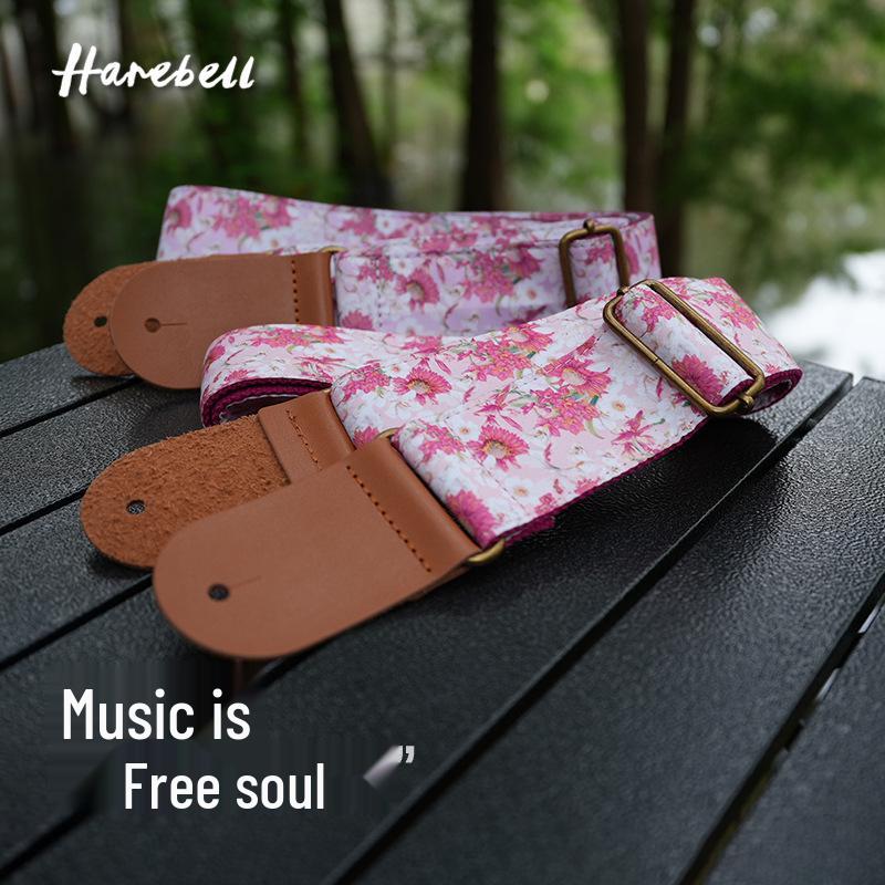 Ethnic Floral Ukulele Strap with Retro Metal Buckles - Pink & Purple Chrysanthemum Design, Model 041-042, Available Now