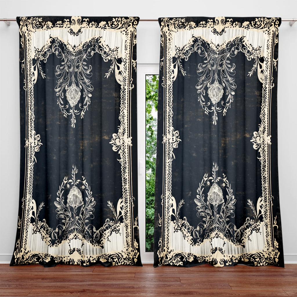 2pcs European Pattern Printed Curtain for Home Decor - Rod Pocket Window Treatment for Bedroom   Office   Kitchen