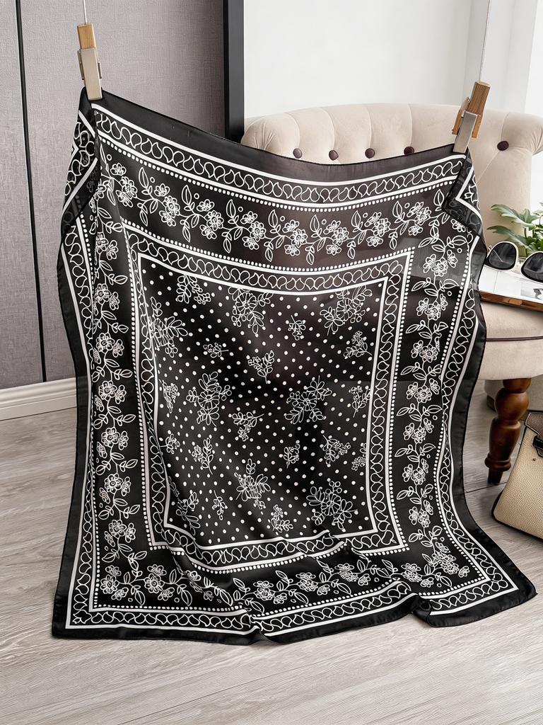Paisley Print Silk Scarf For Women Square Hijab Soft Neck Tie 90X90Cm Fashionable Female Headscarf Neck Warmer