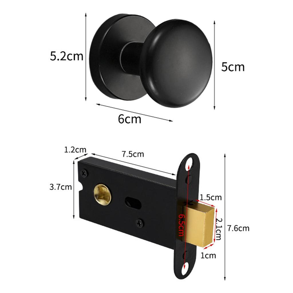 Passage Door Knob Single Side Zinc Alloy Hidden Lock Hardware Round Doorknob Black