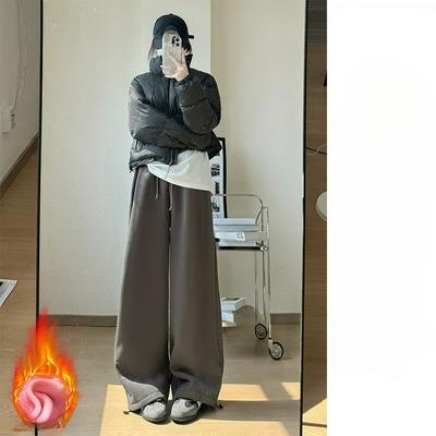 Sports Pants Women's Autumn and Winter Plus Velvet Pants Loose Casual Wide-leg Pants Straight Lazy Women's Pants