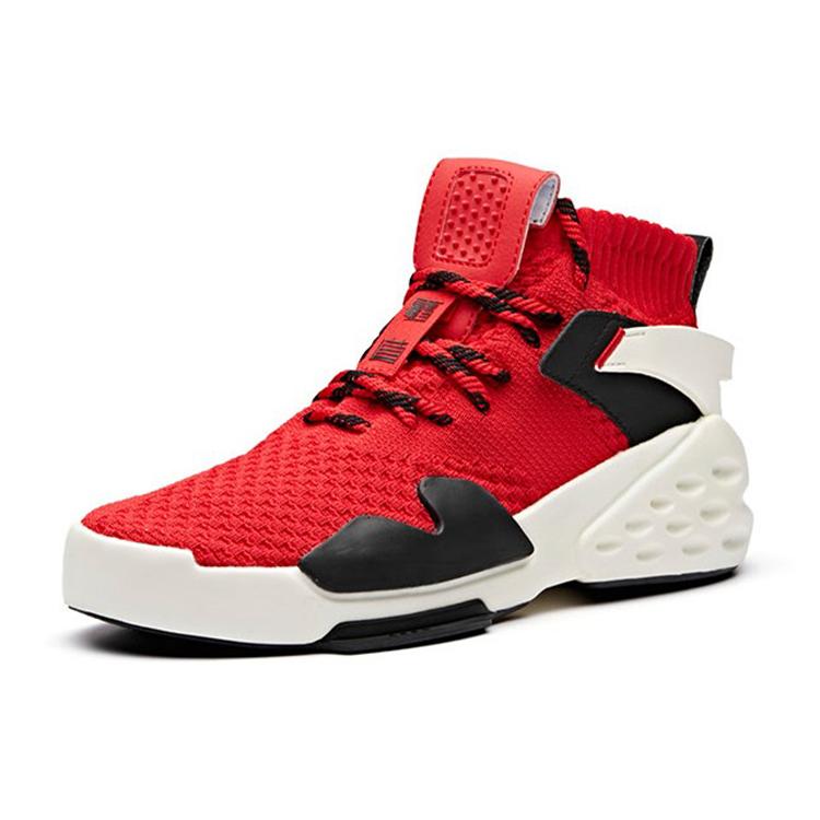 New Anta Bastard Slip Resistant Abrasion Resistant High Top Skateboard Shoes Men's Red White 11918080-2