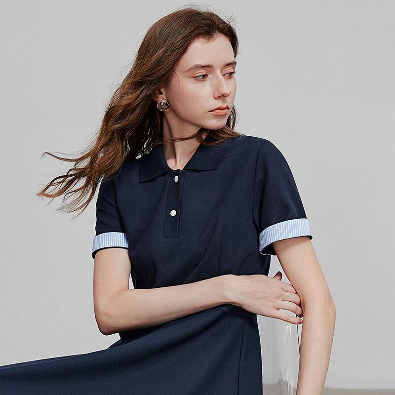 Chuyu Damen Gestreiftes Piqué Polo Midi Kleid