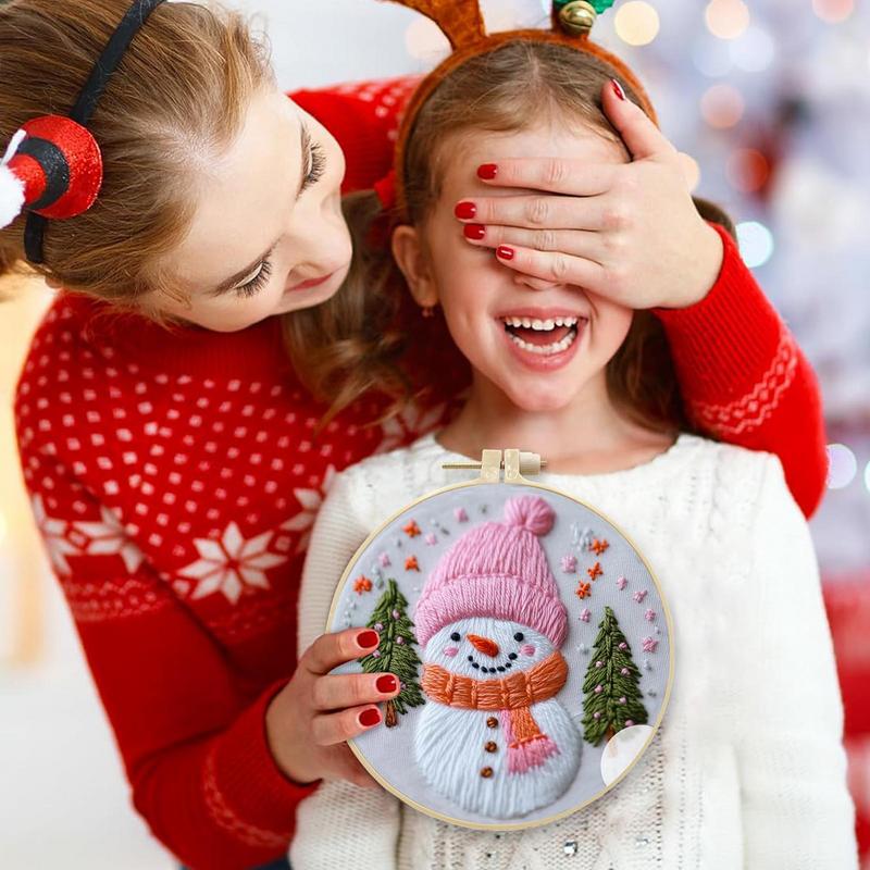 Winter Embroidery Kit Stitching Pattern Hand Embroidery Ornament Decorative Embroidery Practice Kit Needlepoint Hoop For Bedroom