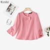 ZANZEA Women Casual Round Neck 3/4 Sleeve Elegant Blouse