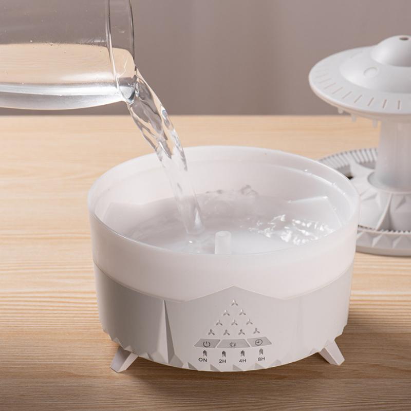 Unique and Safe: Fashionable Colorful Raindrop Humidifier with Silent Rain-Fragrance and Night Light Functions