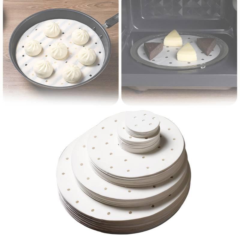 Disposable 100pcs Perforated Bamboo Steamer Liner Round Non Stick Paper Fryer