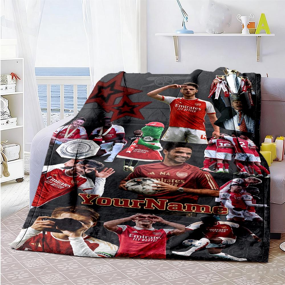 Arsenal Personalized Name Blanket Cozy Customizable Blanket Comfortable Suitable for Chair Sofa Living Room Bed Ideal for All Seasons