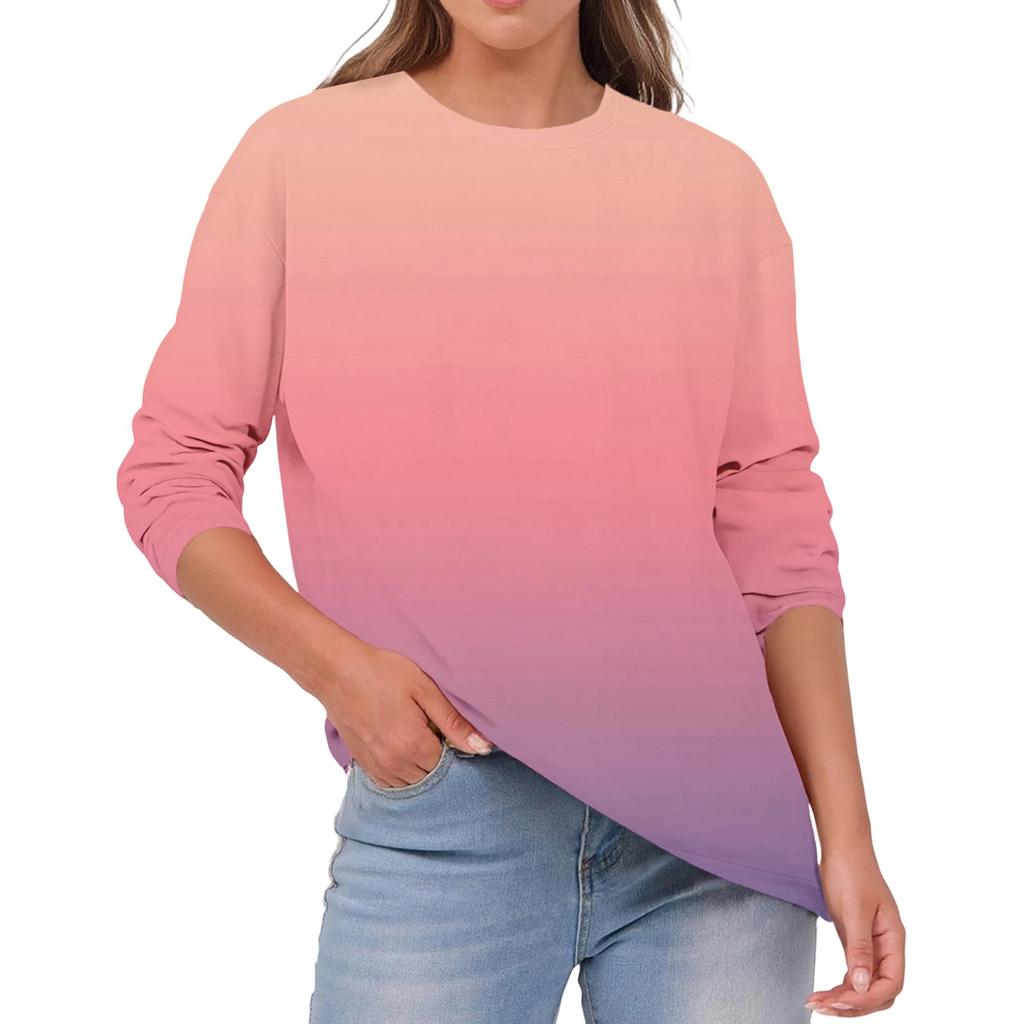 Women's Fashionable Casual Round Neck Color Long-sleeve Top