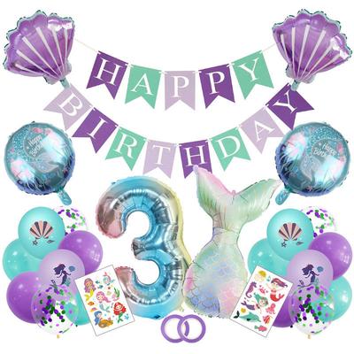 Fashionable Mermaid-themed Children's First Birthday Party Decoration Mermaid-printed Latex Banner Sticker Set