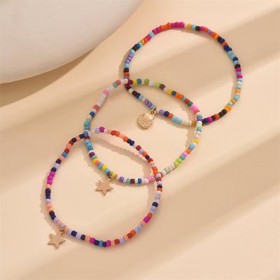 3 Stück/Set Regenbogenperlen Niedliche Sterne Muschel Fußkettchen Für Damen Mehrschichtige Fußketten Knöchelarmband Strand Schmuck Sommer Accessoires