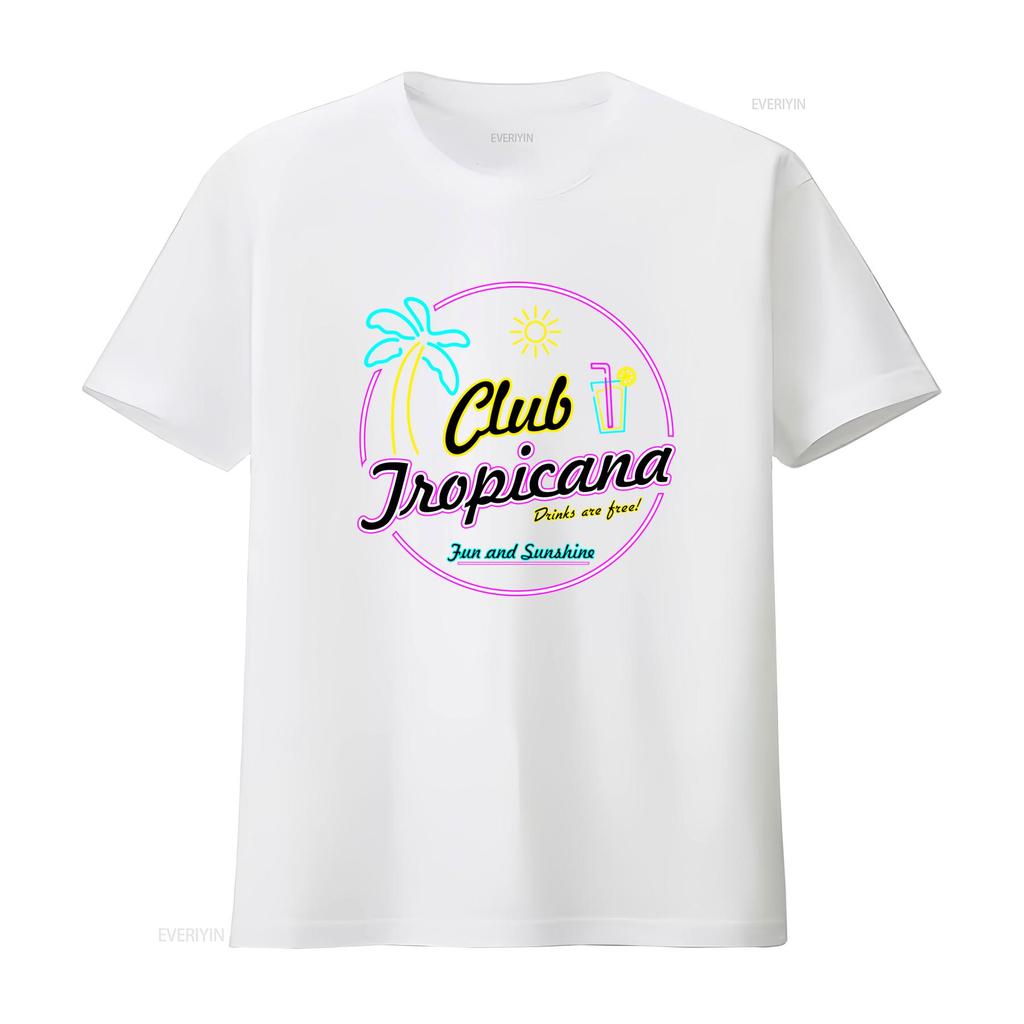 Club Tropicana Neon Design T Shirt Tropical Vibes with Palm Tree Sun Free Drinks Fun and Sunshine  vintage Washed