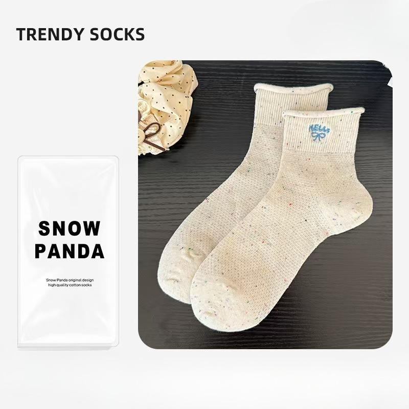 Rolled-up Socks, Women's Cotton Socks, Summer Thin Mid-calf Socks, Sweat-absorbing and Odor-proof, Bow, Versatile, Student Pile Socks