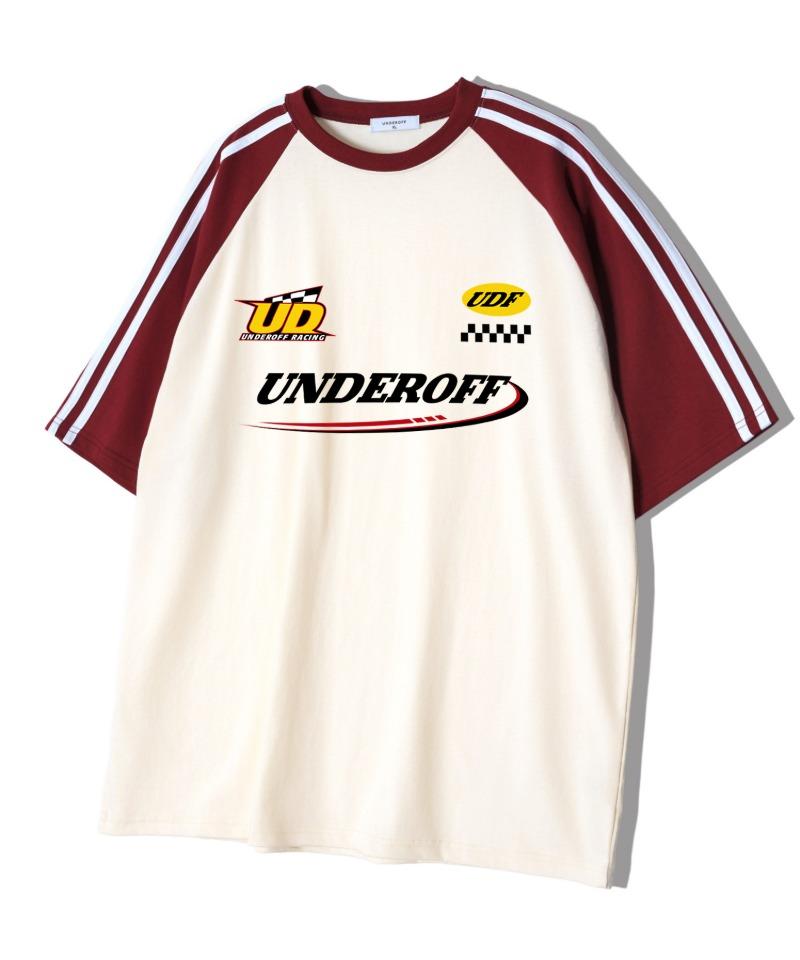 UNDEROFF Oversized Raglan Track Line Short Sleeve T-Shirt Racing Burgundy