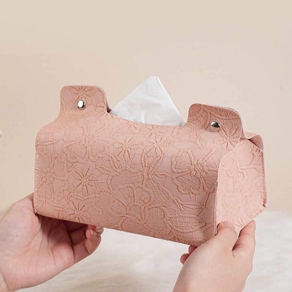 Nordic PU Leather Tissue Box Decorative Cherry Blossom Pattern Napkin Holder Durable Paper Tissue Case Bathroom