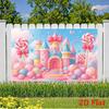 2D Pastel Candy Castle Backdrop, Princess Birthday Lollipop Background
