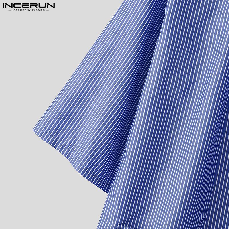 INCERUN Men Batwing Sleeve Open Front Striped Casual Kimono Cardigan Tops