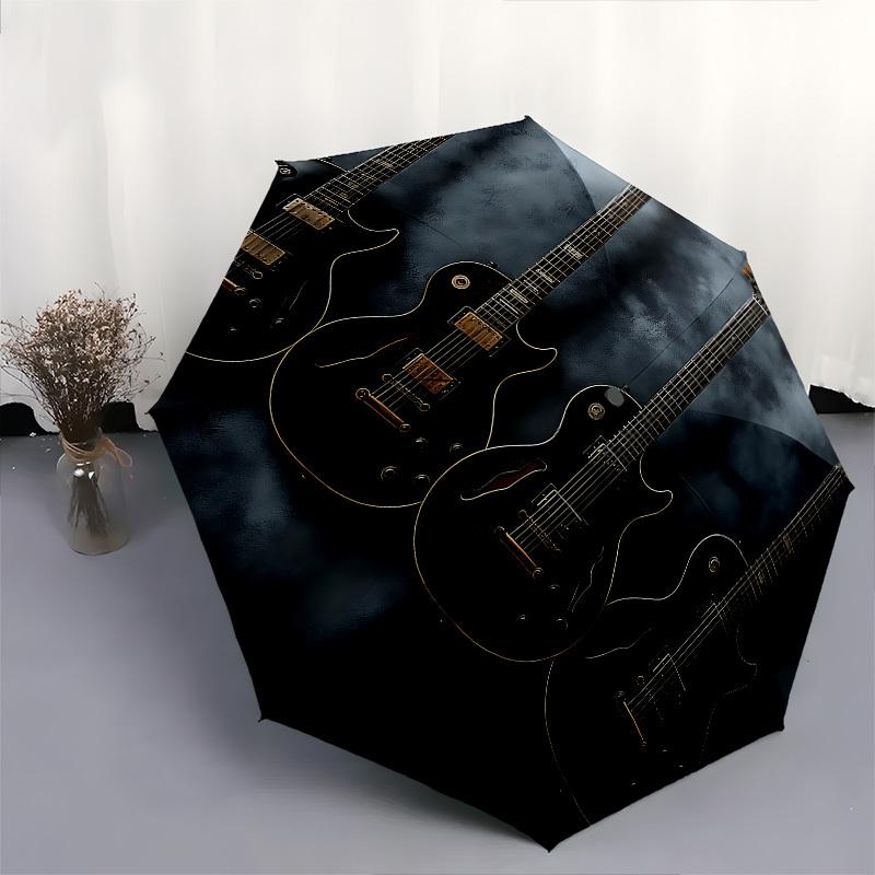 Guitars, Musical Instruments Themed Automatic Opening and Closing Umbrella, Brightly Colored 8-rib Portable Umbrella, Suitable for Men and W