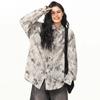 Loose Short Sleeved Thin Women's Shirt Retro Casual Summer Turn-down Collar Blouses Full Print Versatile Top with Pocket