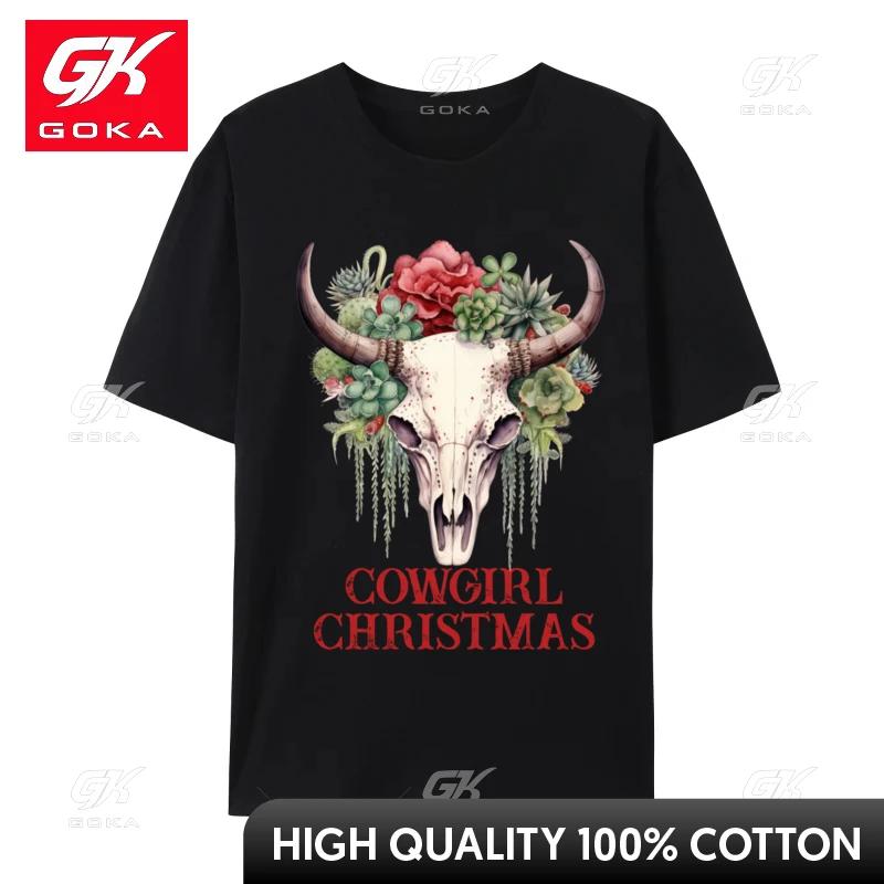 Cowgirl Christmas Skull Holiday Tshirt Unisex Pure Cotton Leisure TShirt Unisex Tee Shirt Classic Short Sleeve Tops Graphic Printed