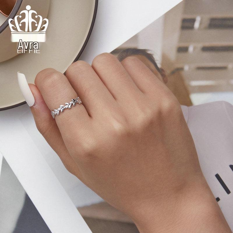 Versatile Everly Sterling Silver Leaf Ring with Rhodium Plated Zircon Band