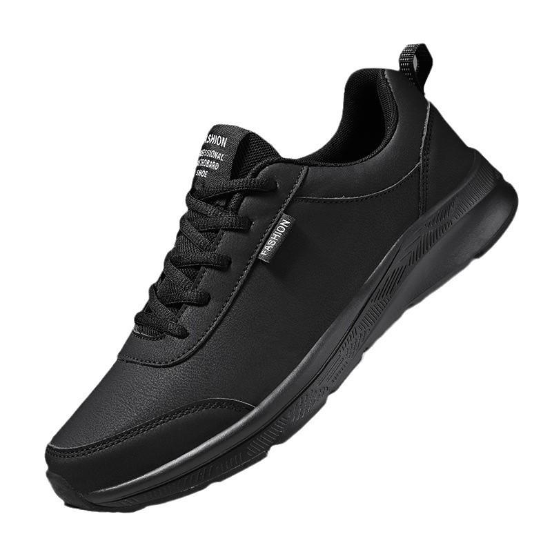 Shoes Autumn leather sneakers waterproof and non-slip running shoes black soft-soled casual shoes