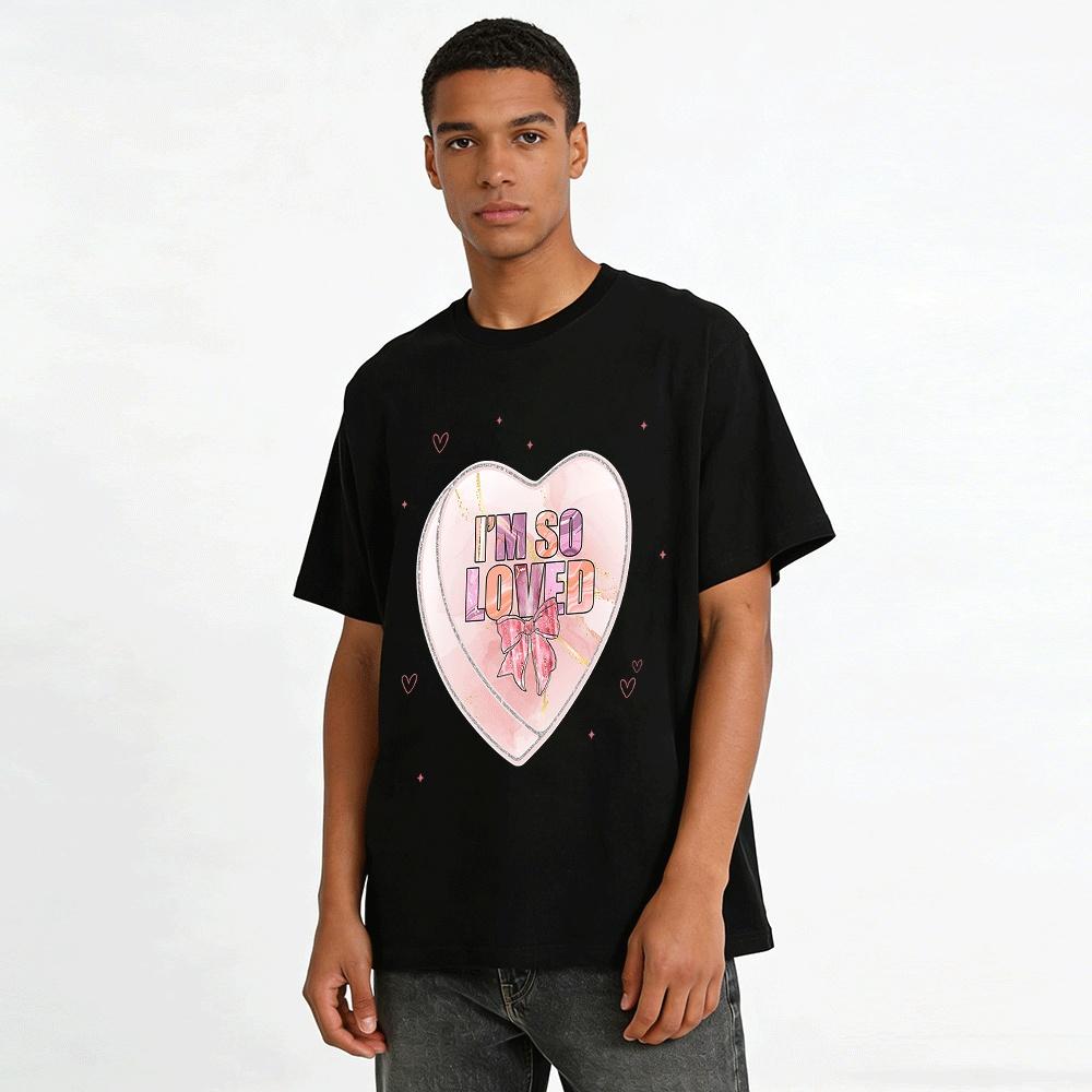 I'm So Loved Pink Heart Graphic Tee Romantic Valentine's Day Top Pure cotton T-shirt