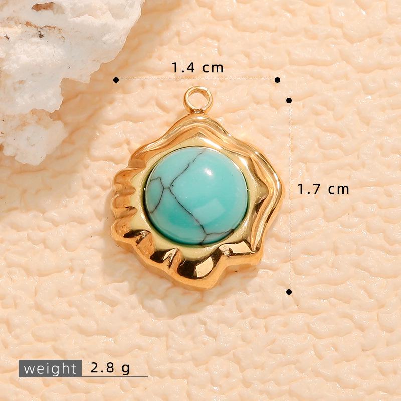 European Retro Turquoise Geometric Oval Pendant - Stainless & Titanium Steel Jewelry for Women