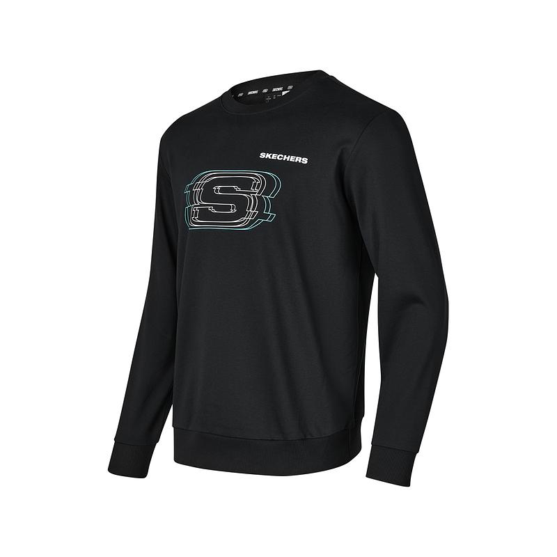 Skechers Sport Lifestyle Series Logo Letter Crew Neck Long Sleeve Sweatshirt Men sweatshirt Carbon-Black L423M074-0018 M