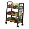 Rolling Storage Cart Layered Storage Shelves Multi Functional Movable Snack Vegetable Baskets Kitchen Shelves Black