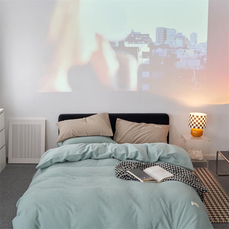 Waffle Weave 4-Piece Set: Modern Style, 60s Pure Cotton, Solid Color Bed Sheets, Pure Cotton Duvet Cover, Light Luxury Bedding