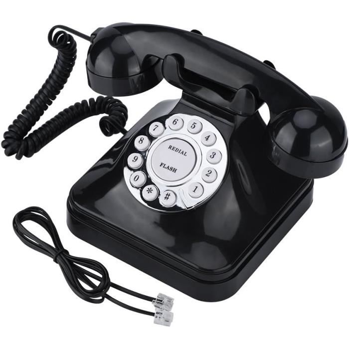 Téléphone Fixe rétro WX-3011,téléphone Fixe en Plastique Multifonction Noir Vintage,téléphone de Bureau,téléphone Fixe Elprico
