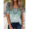 Summer Women's Tops Retro Flower Graphil Printed Style V-Neck Casual Short Sleeved T-Shirt for Women Clothing