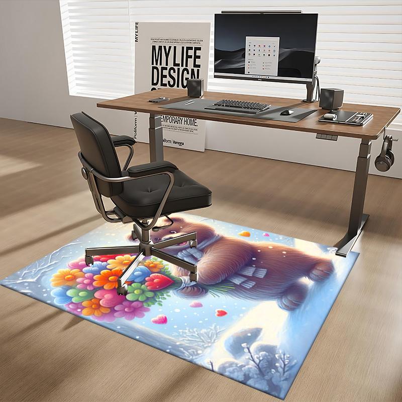 1pc Anime Cartoon Design Bear with Colorful Flowers Chair Mat - Festival Gift for Office and Home Decor, Suitable for All Seasons.C020