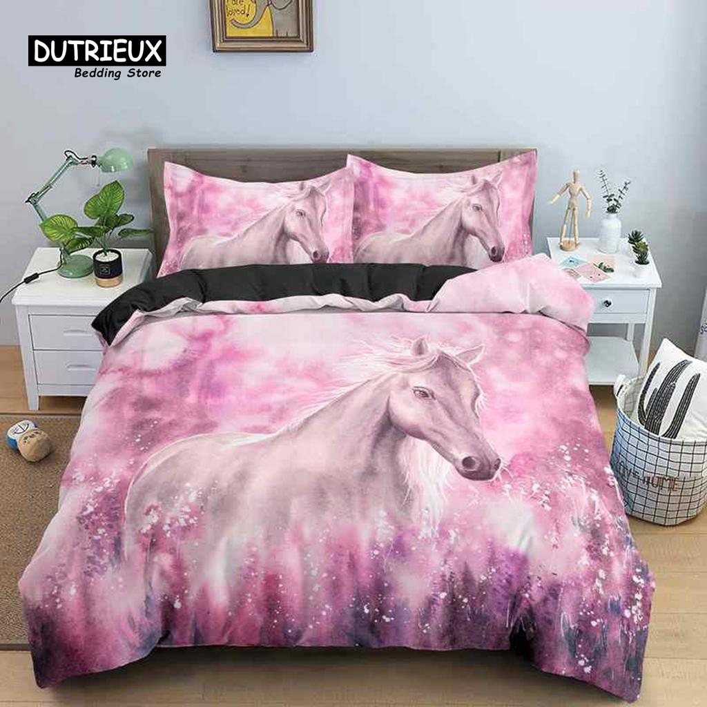 Horse Duvet Cover 3D Steed Farm Animal Comforter Cover Polyester Exotic Style Western Cowboys Bedding Set Twin For Kids Boy Teen