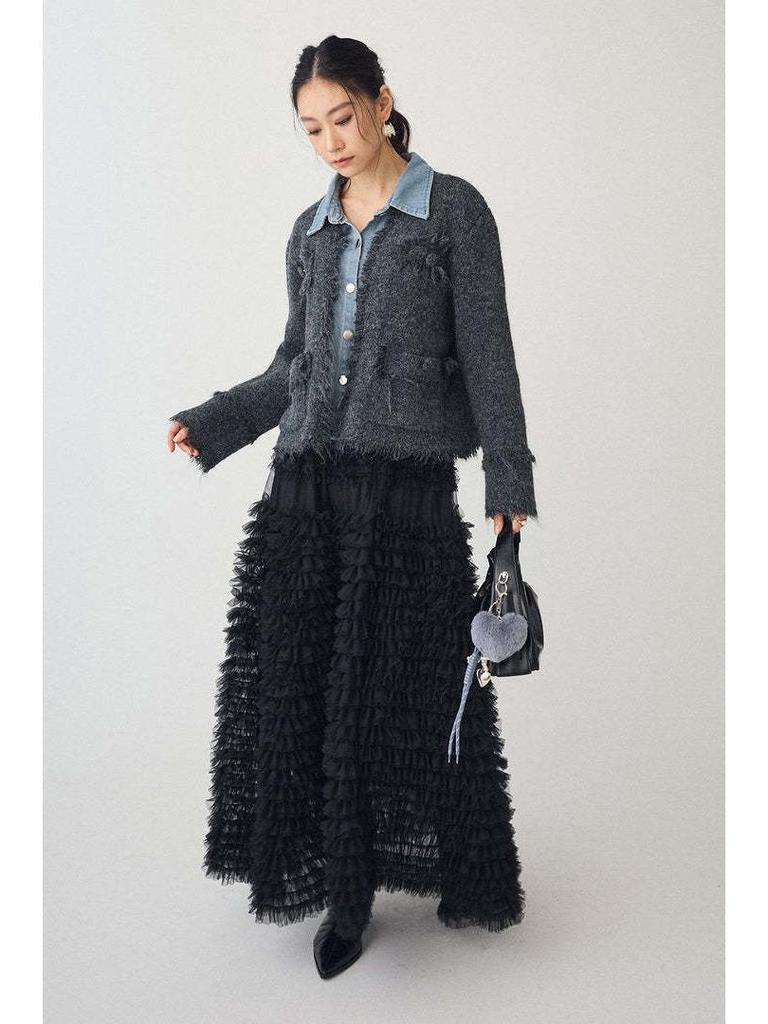 Elegant A-line Ruffle Lace Maxi Skirt - Versatile Puffy Long Hem Design