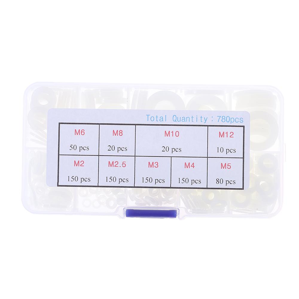 780Pcs White Nylon Washers Round Flat Washers Assortment Kit Plastic Washers Spacers  Machinery