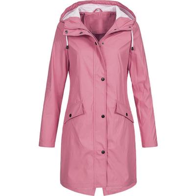Women's Solid Rain Jacket Outdoor Hoodie Waterproof Long Coat Overcoat Windproof