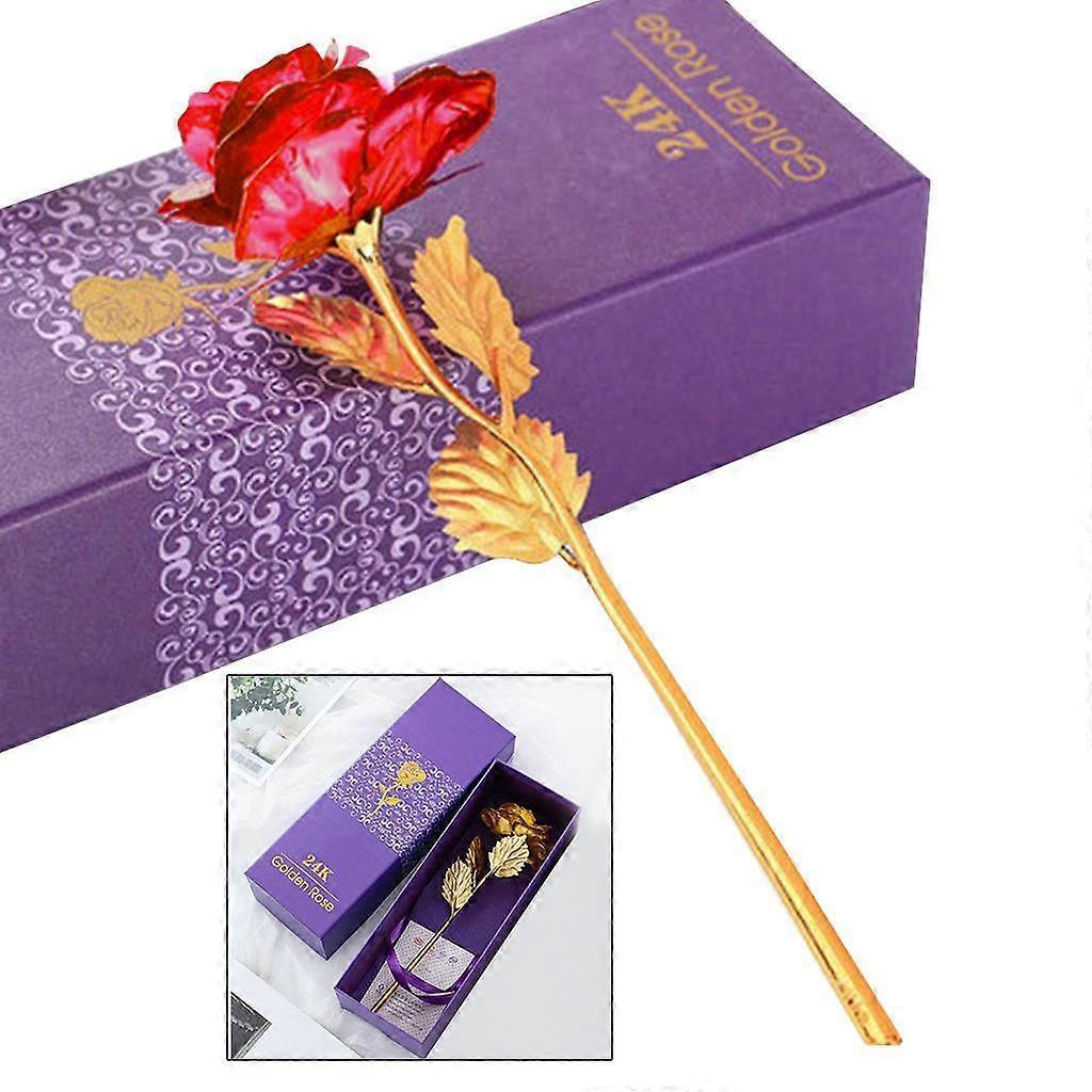 24K Gold Forever Rose Artificial Dipped Flower Valentine's Day Gift for Her Red