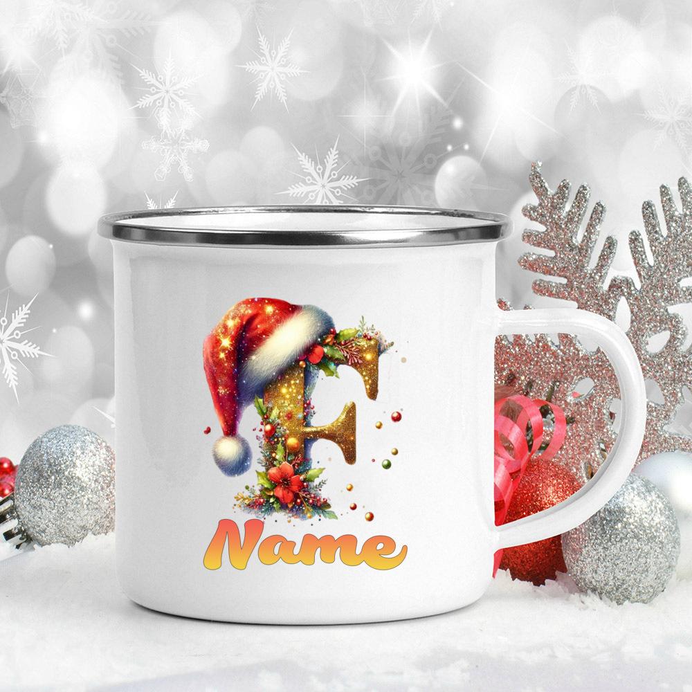 Personalized Cup Custom Name 26 Letter Juice Coffee Enamel Cups Large Capacity Mugs Christmas Gifts